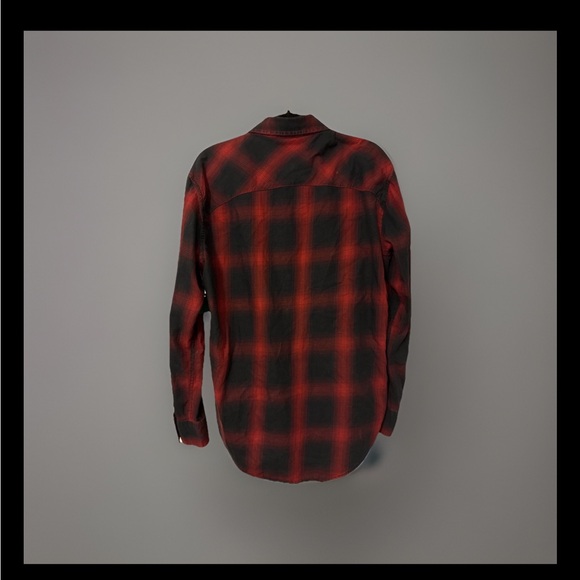 Men's Red/black Plaid Casual Button Down Shirt, cowboy - Picture 3 of 5